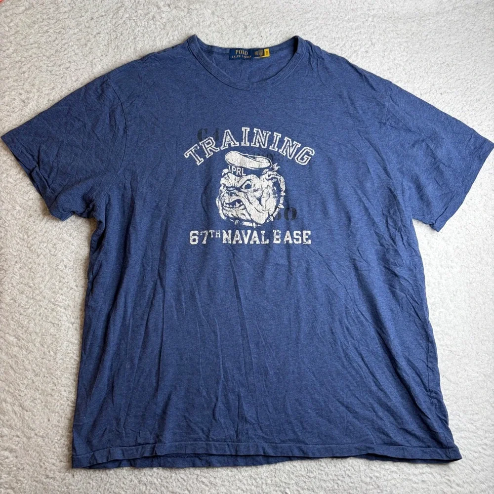 Polo Ralph Lauren Mens 2XB Blue 67th Naval Base Bulldog Graphic T-Shirt Training